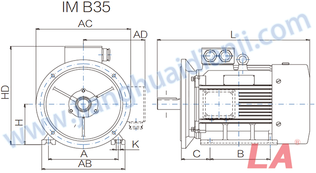 YE3系列高效低壓三相異步電動機(jī)外形及安裝尺寸圖B35 - 六安江淮電機(jī)有限公司